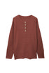 Henley Button Placket Side Slit Drop Shoulder Pullover Knit Sweater